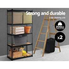 Load image into Gallery viewer, 2x1.8M 5-Shelves Steel Warehouse Shelving Racking Garage Storage Rack Black
