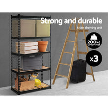 Load image into Gallery viewer, 3x1.8M 5-Shelves Steel Warehouse Shelving Racking Garage Storage Rack Black